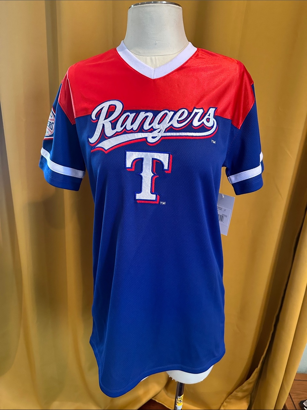 Genuine Merchandise Red and Blue V-Neck Baseball Jersey Top
